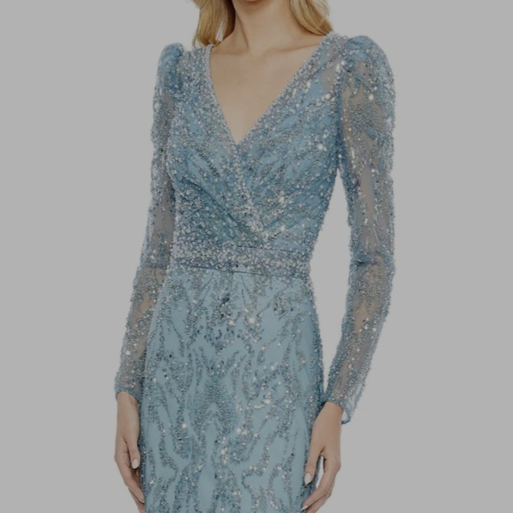 Nwt Mac Duggal 16 Blue AQUA Sequin Gown A Line Style 20442 Mother of The Bride